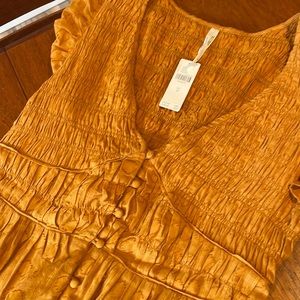 Anthropologie Smocked Ruffle Midi Dress - Gold/Mustard